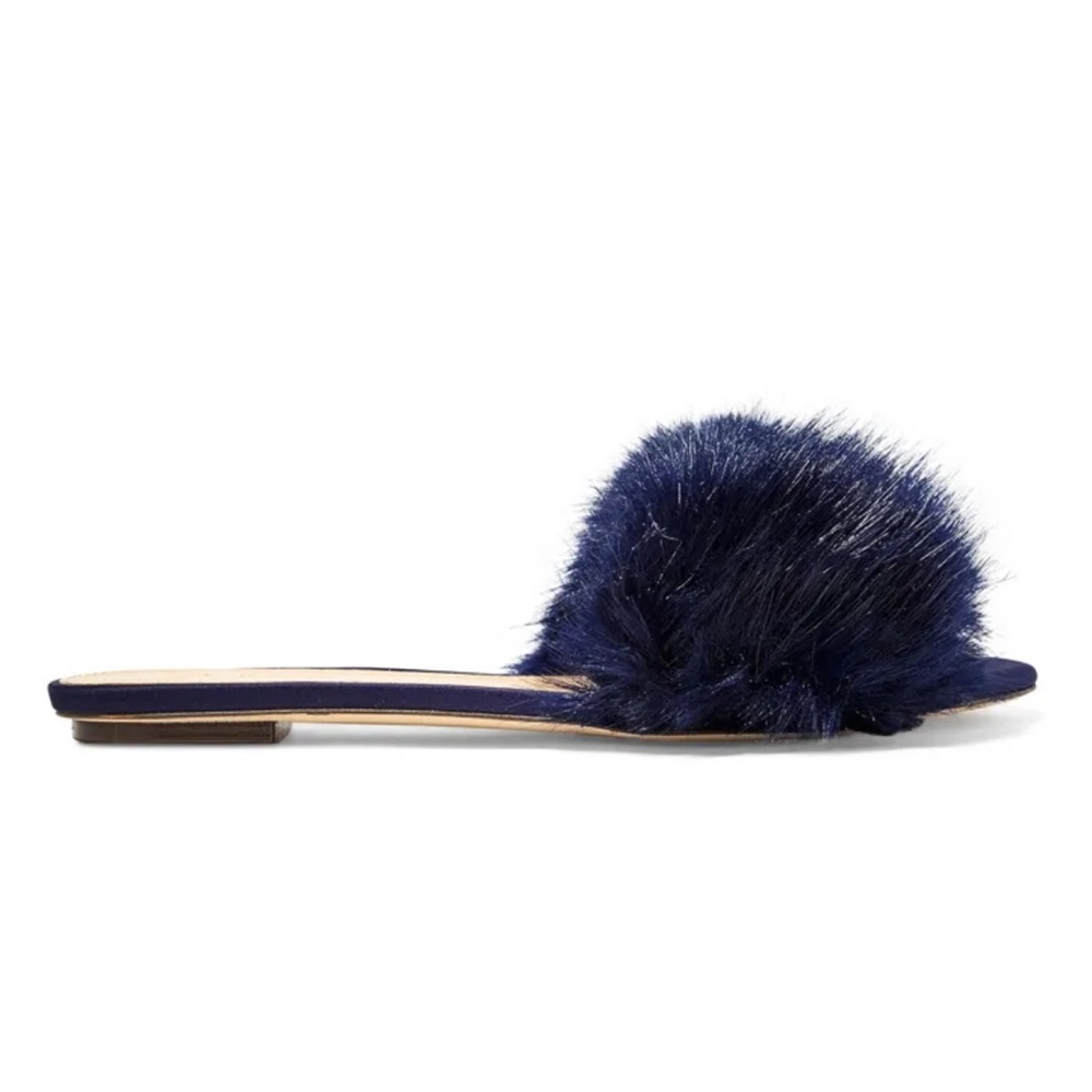 J.Crew Navy Furry Slides size 7 BNIB